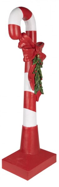 Červená vánoční dekorace figurka Candy Cane s bílými pruhy, mašlí a vánoční větvičkou XL – 100 cm