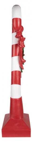 Červená vánoční dekorace figurka Candy Cane s bílými pruhy, mašlí a vánoční větvičkou XL – 100 cm