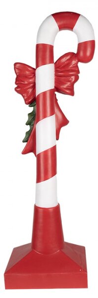 Červená vánoční dekorace figurka Candy Cane s bílými pruhy, mašlí a vánoční větvičkou XL – 100 cm