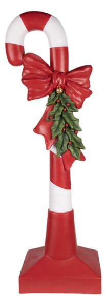 Červená vánoční dekorace figurka Candy Cane s bílými pruhy, mašlí a vánoční větvičkou XL – 100 cm
