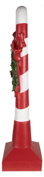 Červená vánoční dekorace figurka Candy Cane s bílými pruhy, mašlí a vánoční větvičkou XL – 100 cm