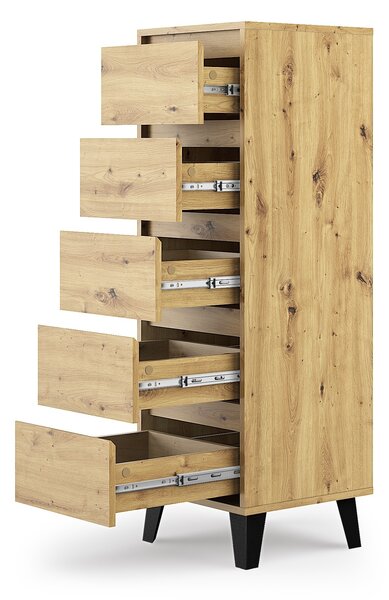 Topeshop SCANDI 5S ARTISAN, Černá, Dub, 5 zásuvka/zásuvek, Dřevotřískové desky, Moderní, Černá, 400 mm