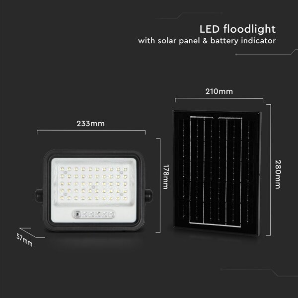 LED Stm. solární reflektor LED/100W/3,2V IP65 5000 mAh černá + dálkové ovládání
