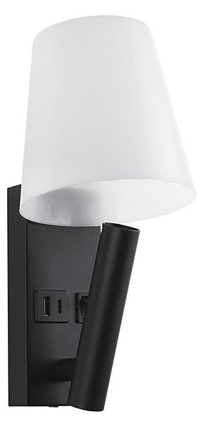 LED Nástěnná lampa s USB portem LED/2W/230V 3000K černá/bílá