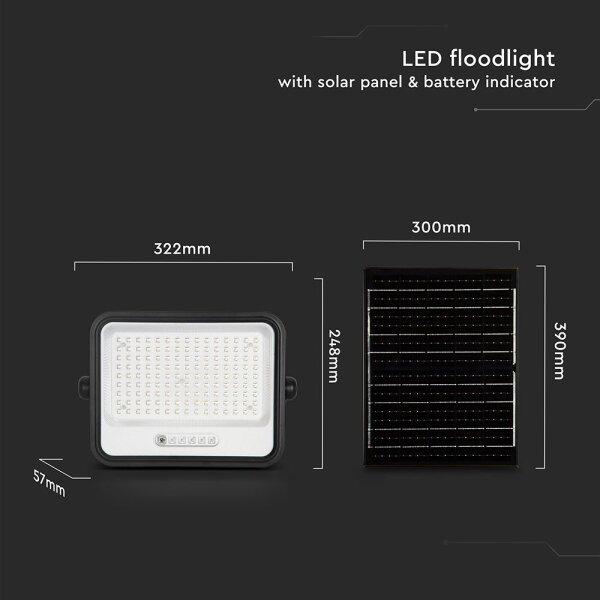 LED Stm. solární reflektor LED/300W/3,2V IP65 15000 mAh černá + dálkové ovládání