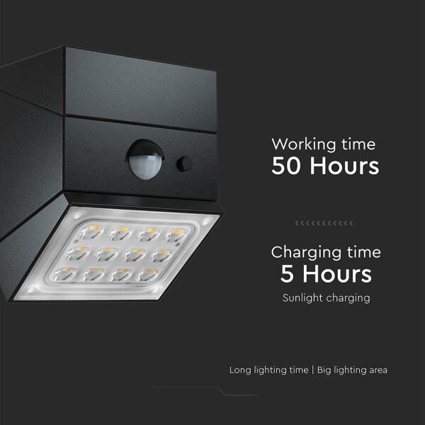 LED Nástěnné solární svítidlo se senzorem LED/2,5W/3,7V IP65 1200 mAh černá