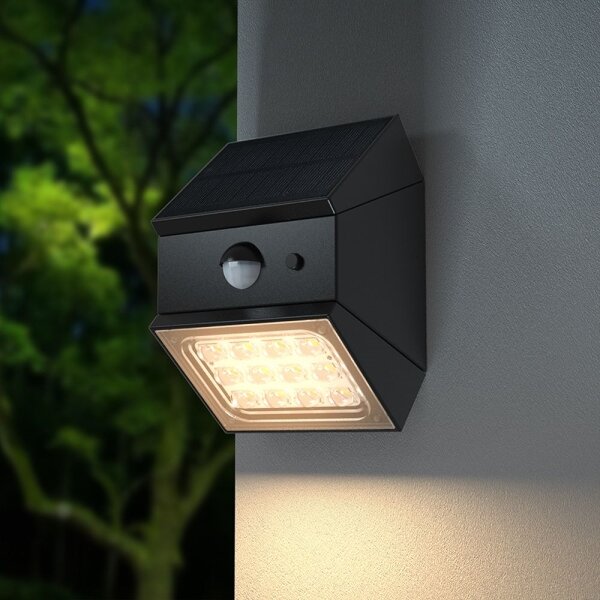 LED Nástěnné solární svítidlo se senzorem LED/2,5W/3,7V IP65 1200 mAh černá