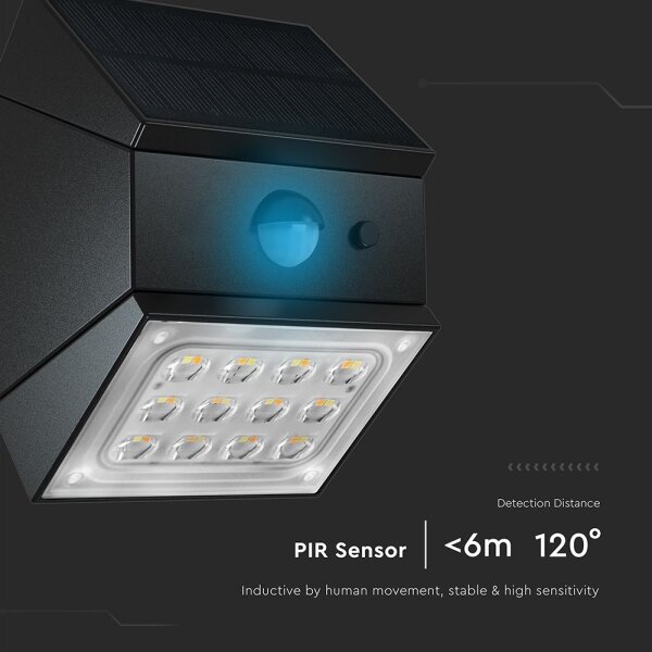 LED Nástěnné solární svítidlo se senzorem LED/2,5W/3,7V IP65 1200 mAh černá