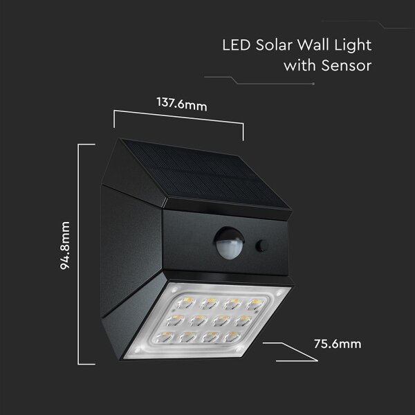 LED Nástěnné solární svítidlo se senzorem LED/2,5W/3,7V IP65 1200 mAh černá