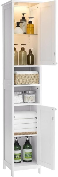Vysoká a úzká koupelnová skříň s osvětlením 170x30x30 bílá