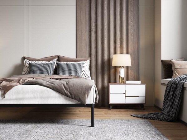 Rám postele BED ALU 140x200 kovový dřevěné lamely moderní černý