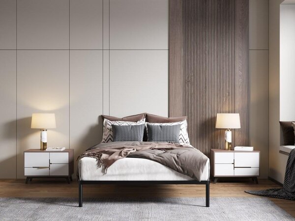 Rám postele BED ALU 140x200 kovový dřevěné lamely moderní černý