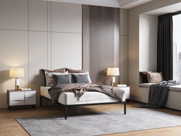 Rám postele BED ALU 140x200 kovový dřevěné lamely moderní černý