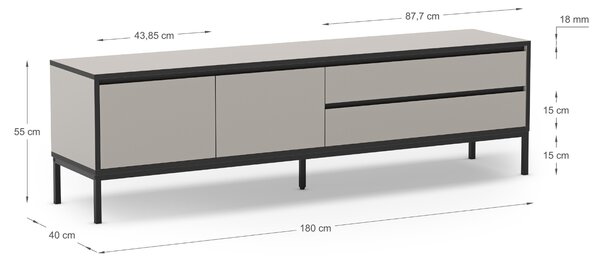 Marckeric Krémový lakovaný TV stolek Lorenza 180 x 40 cm