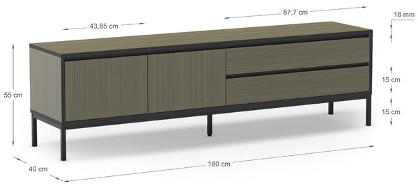 Marckeric Zelený lakovaný TV stolek Lorenza 180 x 40 cm