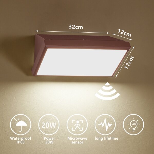 Brilagi-LED Venkovní nástěnné svítidlo se senz. TRIANGLE LED/20W/230V hnědá IP65