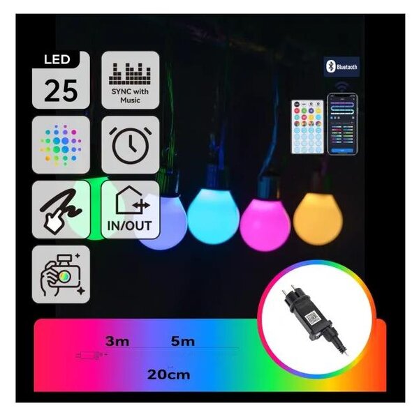 Aigostar - LED RGBICW Chytrý venkovní řetěz MESH 25xLED 5 m IP44 + DO