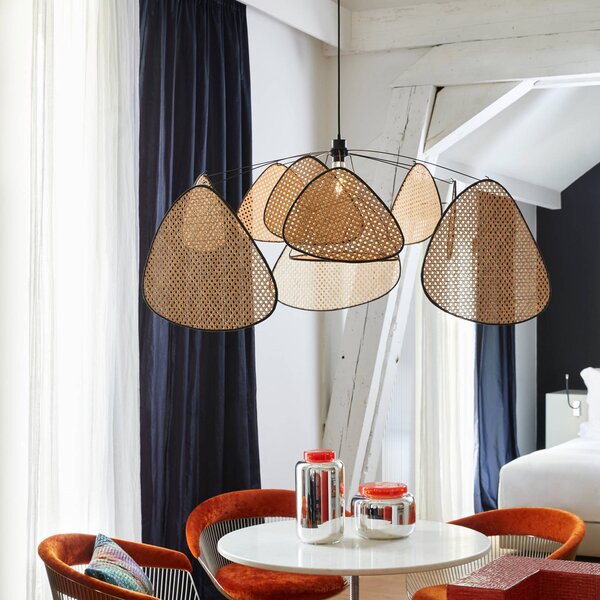 MARKET SET závěsné světlo Screen XL, 60 cm, přírodní, ratan, stmívatelný, Světlé dřevo, Obývací pokoj / jídelna, Dřevo, Design