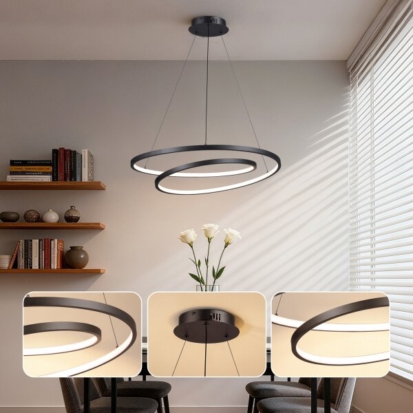Brilagi-LED Stmívatelný lustr na lanku TWISTER LED/75W/230V pr. 70 cm černá +DO