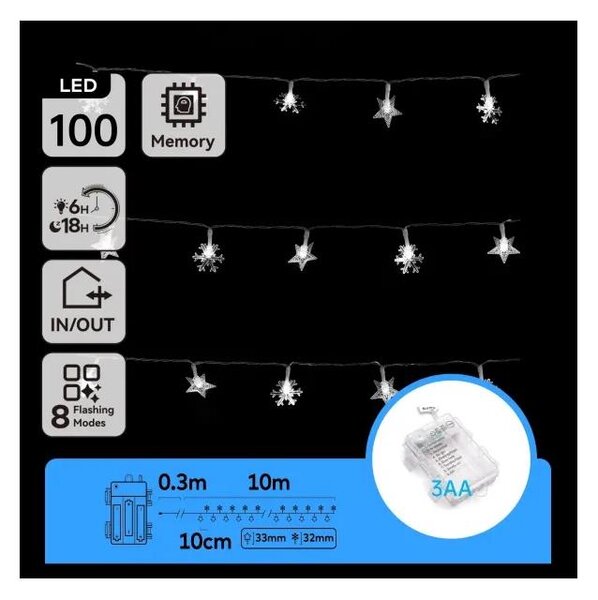 Aigostar - LED Venkovní řetěz 100xLED/8 funkcí 3xAA 10 m IP44 stud bílá