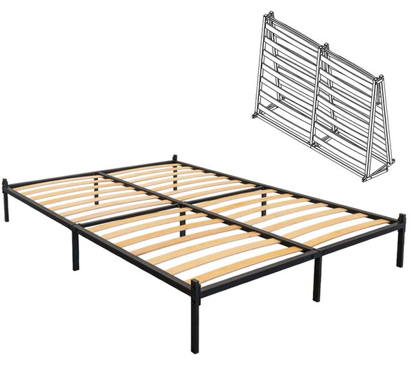 Skládací rám postele 180x200 cm - Skládací kovová postel s dřevěnými lamelami