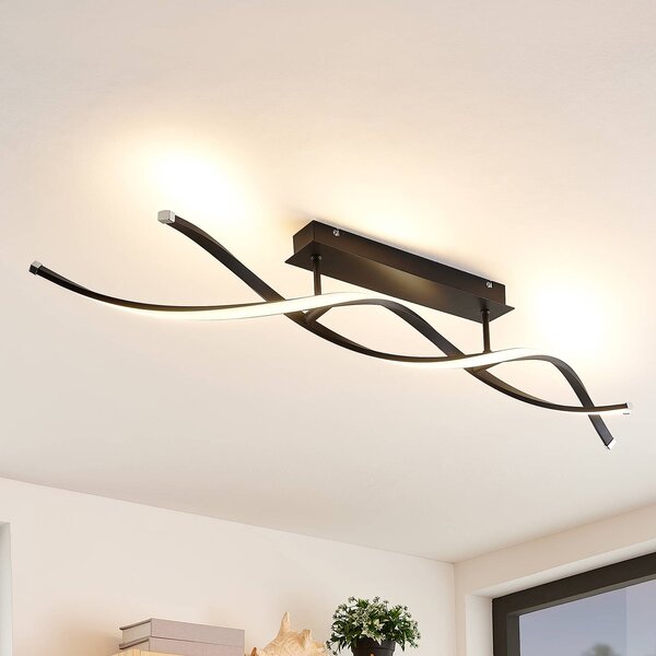 Lindby Welina LED stropní svítidlo, stmívatelný, Černá, Obývací pokoj / jídelna, kov, Moderní