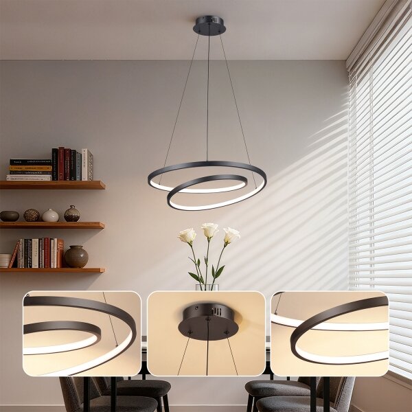 Brilagi-LED Stmívatelný lustr na lanku TWISTER LED/48W/230V pr. 50 cm černá +DO