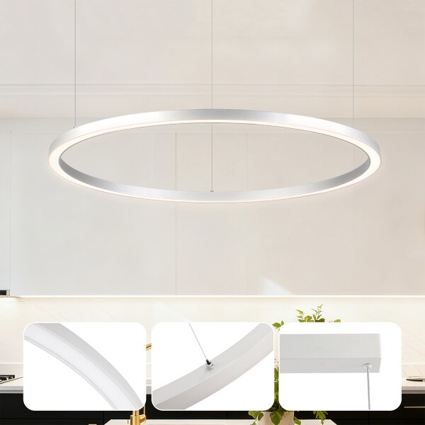 Brilagi-LED Stmívat. lustr na lanku PORTOFINO LED/60W/230V pr. 80 cm stříbrná+DO