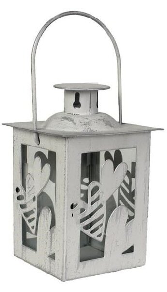 Mini lucernička se srdíčky bílo-stříbrná 11,5 cm – elegantní romantická dekorace K1998