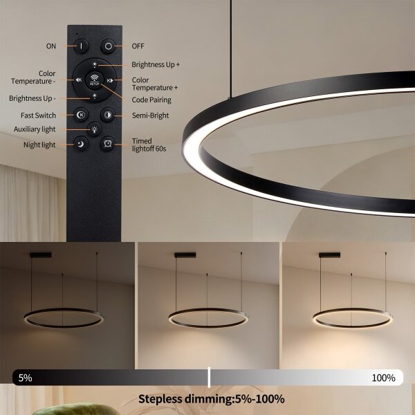 Brilagi - LED Stmívat. lustr na lanku PORTOFINO LED/60W/230V pr. 80 cm černá +DO