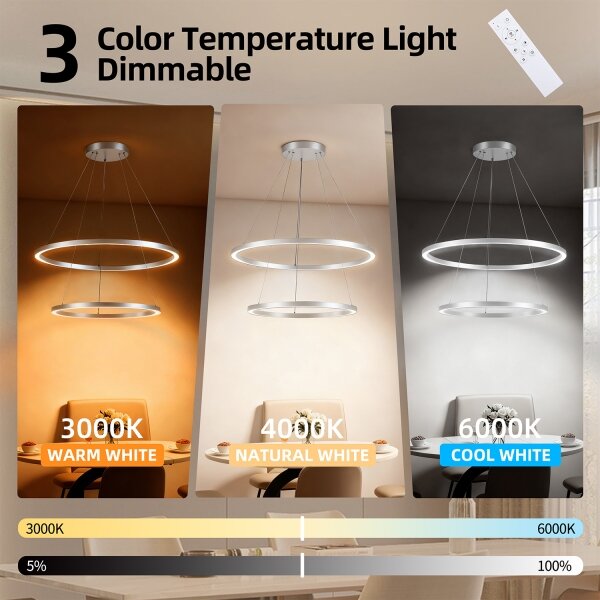 Brilagi-LED Stmívat. lustr na lanku PORTOFINO LED/98W/230V pr. 80 cm stříbrná+DO