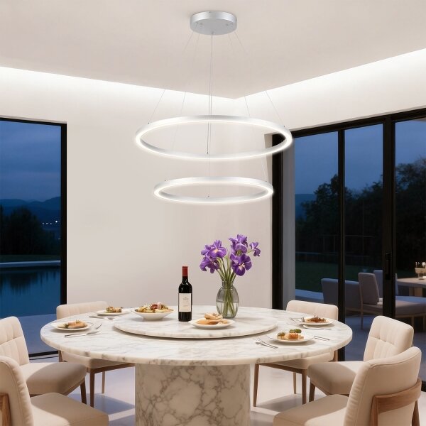 Brilagi-LED Stmívat. lustr na lanku PORTOFINO LED/98W/230V pr. 80 cm stříbrná+DO