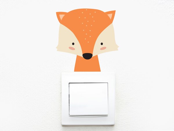 Liška na vypínač textilní přelepitelná samolepka na zeď 20 x 20 cm
