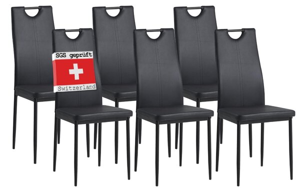 Židle do jídelny Albatros SALERNO sada 6 kusů, černá - elegantní italský design, čalouněná židle s potahem z umělé kůže, moderní, stylová u jídelního stolu Kuchyňská židle. Židle do jídelny vysoká nosnost