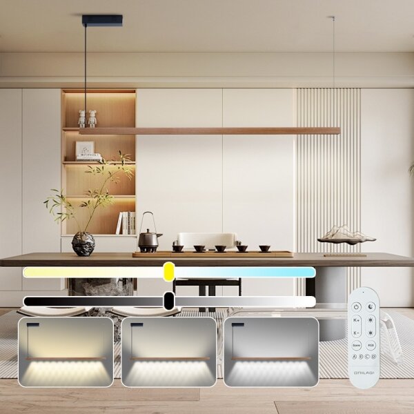 Immax NEO 07305L - LED Stm lustr na lanku MADEIRA 44W/230V Wi-Fi Tuya 202 cm dub