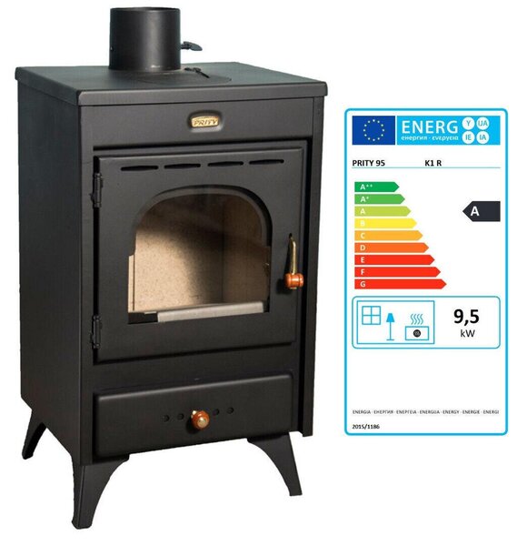 Krbová kamna Prity K1 R - 9,5 kW, kompaktní, grafitově černá, energetická třída A
