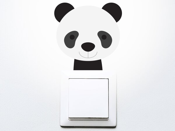 Medvídek panda na vypínač textilní přelepitelná samolepka na zeď 23 x 23 cm