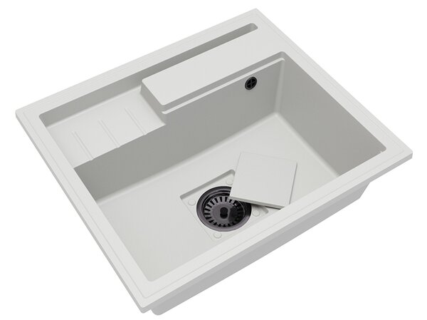 Granitový dřez ELITE 6052 BÍLÝ + černý sifon 60 x 52 x 21,5cm