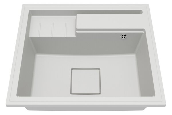 Granitový dřez ELITE 6052 BÍLÝ + zlatý sifon 60 x 52 x 21,5cm