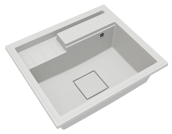 Granitový dřez ELITE 6052 BÍLÝ + zlatý sifon 60 x 52 x 21,5cm