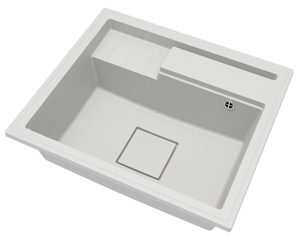 Granitový dřez ELITE 6052 BÍLÝ + zlatý sifon 60 x 52 x 21,5cm