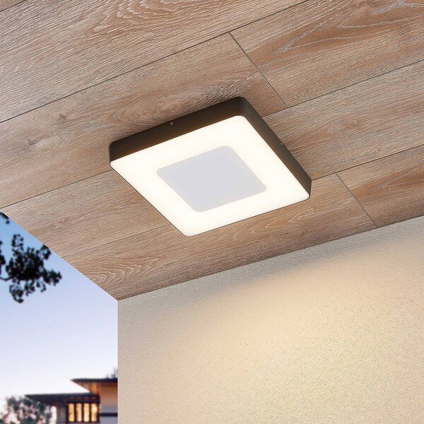 Lucande Venkovní stropní svítidlo LED Sora, hranaté, senzor, IP54, Černá, Hliník, Moderní