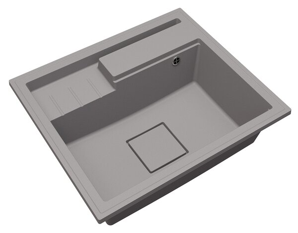 Granitový dřez ELITE 6052 ŠEDÝ + černý sifon 60 x 52 x 21,5cm
