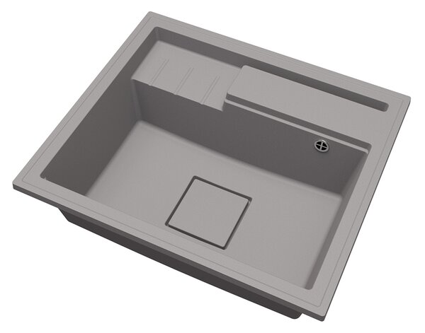 Granitový dřez ELITE 6052 ŠEDÝ + černý sifon 60 x 52 x 21,5cm