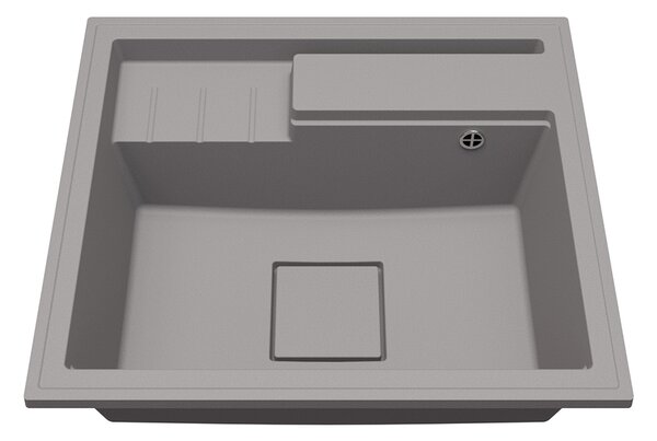 Granitový dřez ELITE 6052 ŠEDÝ + černý sifon 60 x 52 x 21,5cm