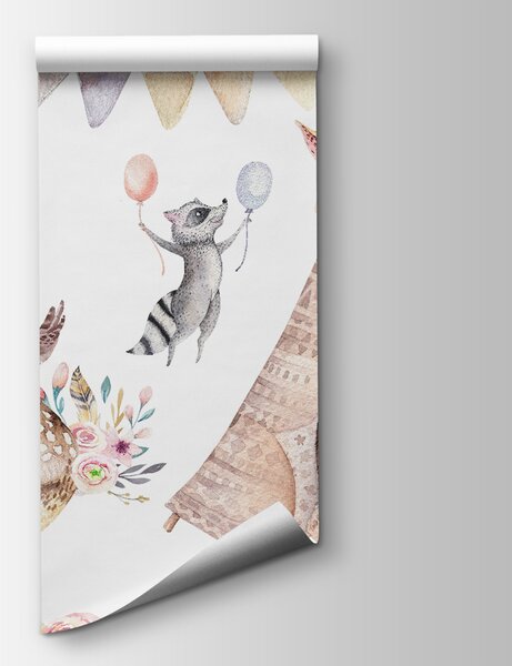 Fototapeta Skupina zvířat s teepee, Dětské fototapety, Populární fototapety, u01584 - Tapeko.co.cz