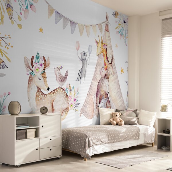 Fototapeta Skupina zvířat s teepee, Dětské fototapety, Populární fototapety, u01584 - Tapeko.co.cz
