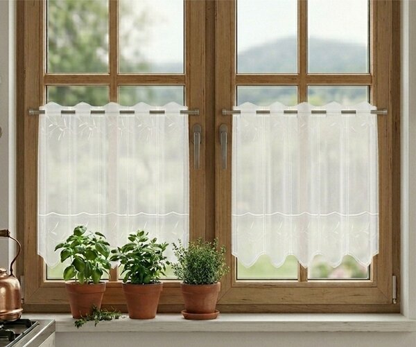 Záclona rivoli, Decentní listy vitrážka metráž, bílá 45 cm