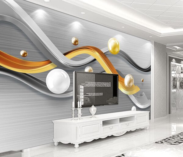 Fototapeta Kovové křivky s plovoucími koulemi, Fototapety s expandujícím prostorem, Populární fototapety, u06161 - Tapeko.co.cz