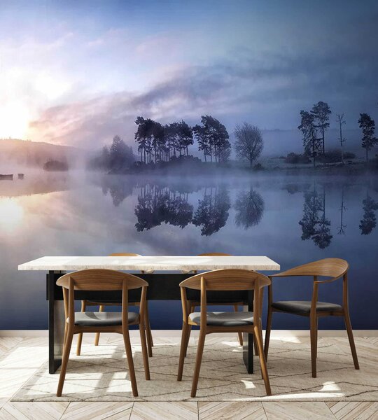 Fototapeta Mlhavé jezero se stromy a modrou oblohou, Přírodní fototapety, Populární fototapety, u06600 - Tapeko.co.cz